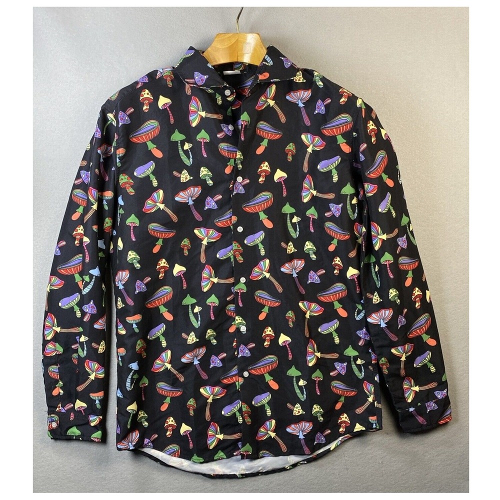 Spirit Dress Shirt Fitted Mens M Mushroom Button Up Psychedelic‎ Shrooms Party